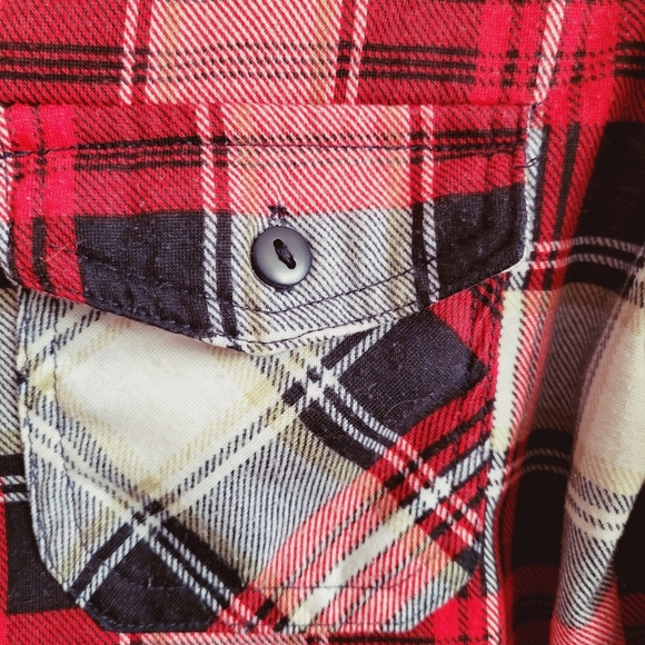 ARDENE Navy /Red Plaid Long Sleeve Blouse - Picture 4 of 6